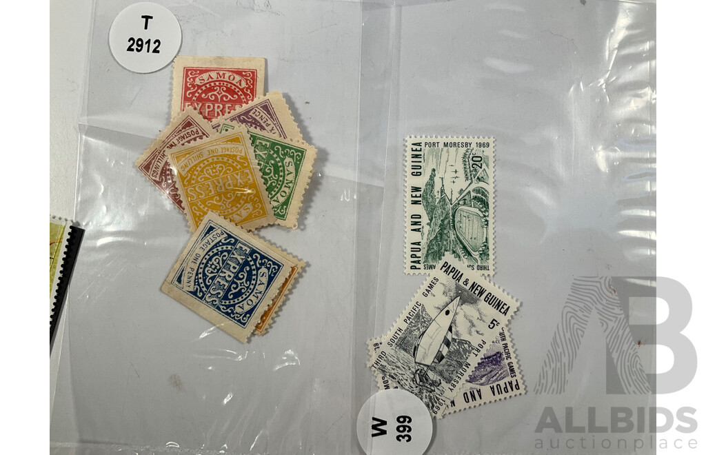 Collection of Vintage and Antique Stamps Including New Zealand, Papua New Guinea, Samoa Jamaica