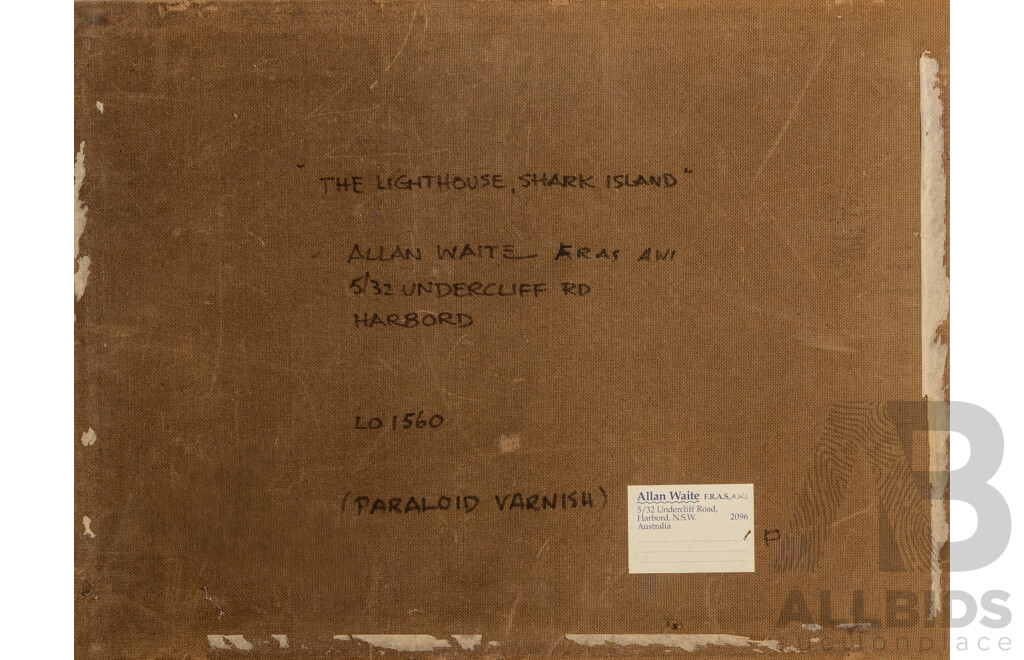 Allan Waite (Australian, 1924-2010), 'Lighthouse, Shark Island', Oil on Masonite with Paraloid Varnish, 45 X 61 Cm (Unframed)