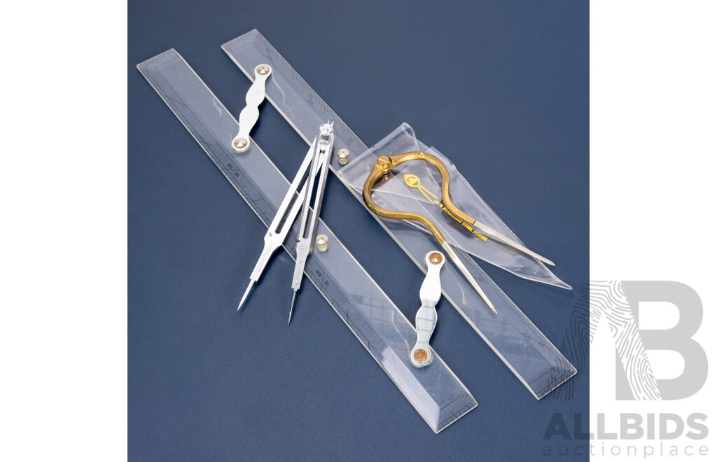 Trio of Vintage Tools - Stainless Steel & Brass Navigation Divider, Proportional Scale Divider and Marine Ruler, All Excellent Used Condition (3)