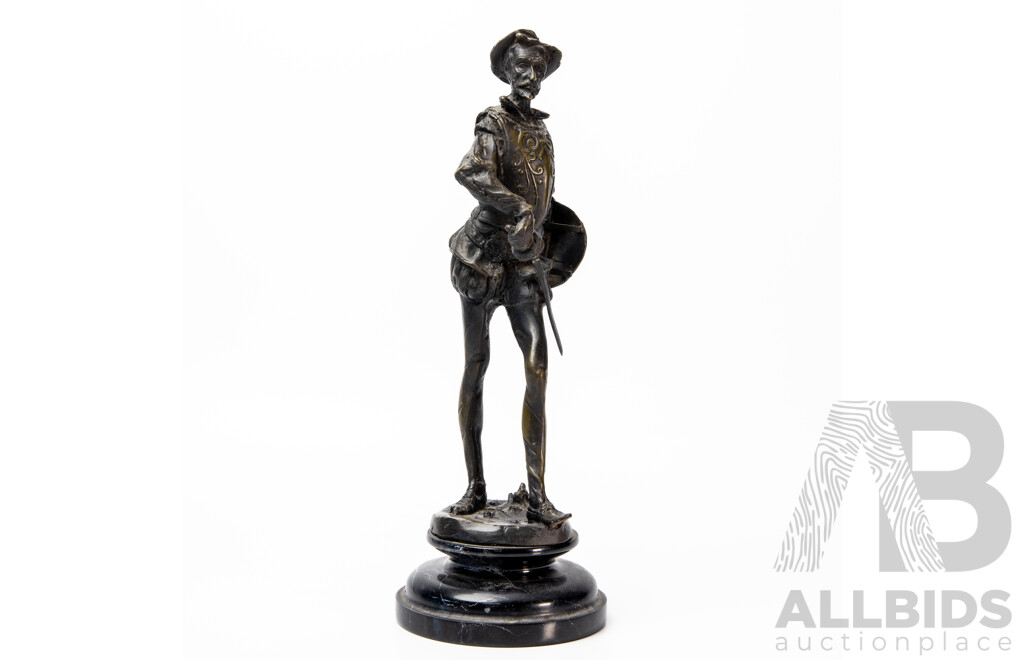 Wonderful Cast Metal and Stone Sculpture of Don Quixote, 36 Cm (approximate height)