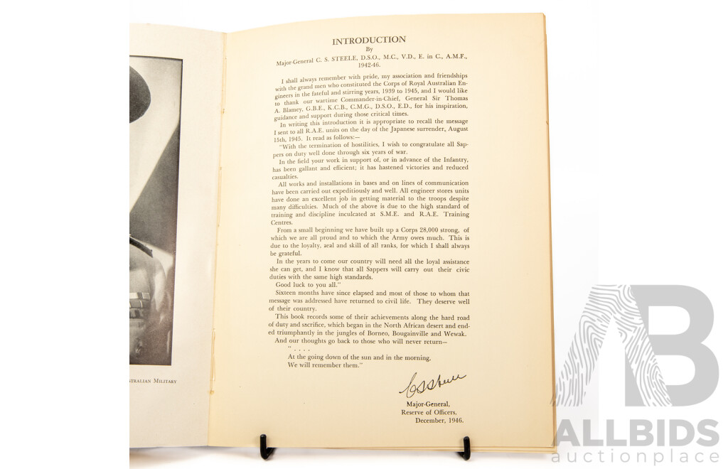 The Corps of Royal Australian Engineers in the Second World War 1939-45 Reference Booklet Alongside Royal Australian Engineers Wooden and Metal Wall Plaque, 17 x 17 cm (plaque) (2)