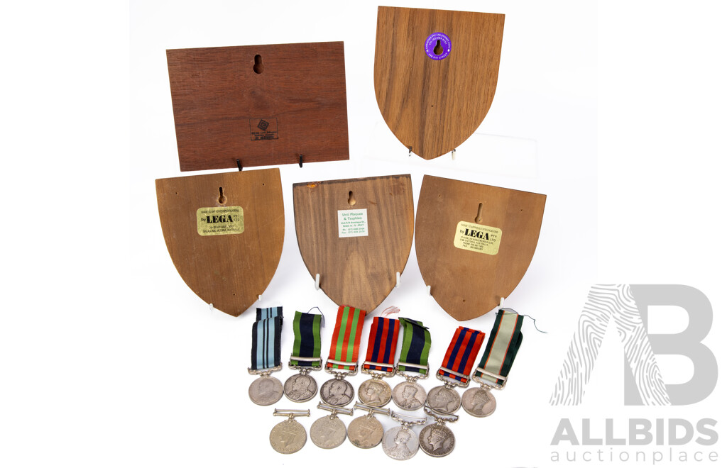 Collection of Five Army Related Wooden Wall Plaques Including One Australian Coat of Arms; and Approx Twelve Varied Military Related Medals (17)