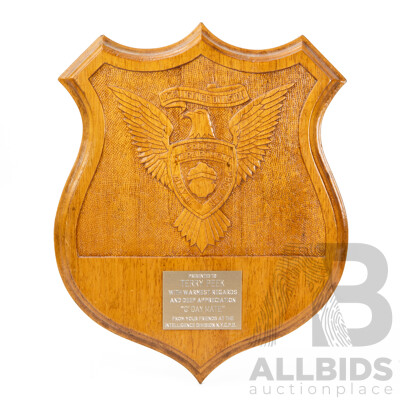 Original Vintage City of New York Police Department Intelligence Division Commemorative Wooden Carved Plaque, 35H x 28W cm (approx dimensions)