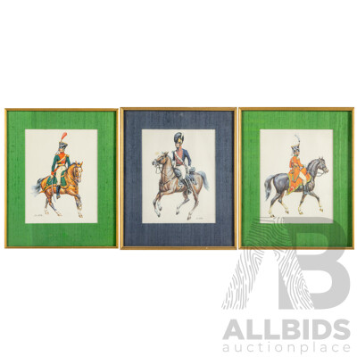 Wolfganag Tritt (20th Century, German, 1913-1983), Prince Albrecht; Horse Artillery (c1810) & First Troop Philadelphia City Cavalry Office (c1809-15), Vintage Reproduction Lithographs, 38H x 31W cm (frames) (3)