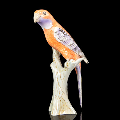 V. Daniel (20th Century, Czech Republic, (^c1960s), Crimson Rosella (1965), High-Gloss Mid-Century Hand-Painted Czech Porcelain, 29H cm