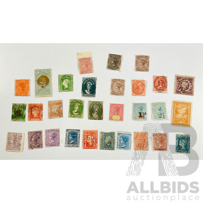 Collection of Australian Colonial Stamps Including Van Diemens Land, Tasmania, New South Wales, QV Chalon Imperfs, Ten Shilling Perfin, Mint Hinged, Overprints