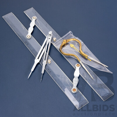 Trio of Vintage Tools - Stainless Steel & Brass Navigation Divider, Proportional Scale Divider and Marine Ruler, All Excellent Used Condition (3)