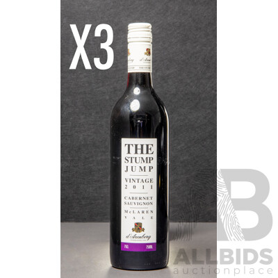 D'Arenberg the Stump Jump Cabernet Sauvignon Vintage 2011 - Lot of Three