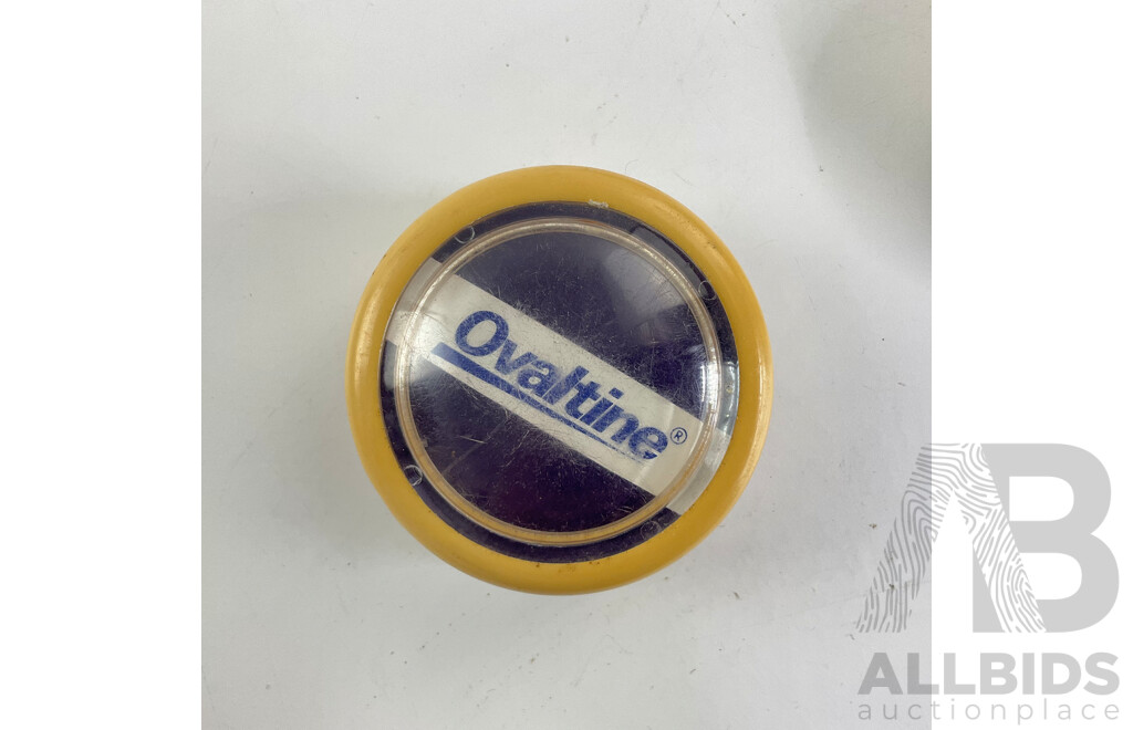 Three Vintage Yo-Yos Including Coca Cola Russell Championship, Ovaltine and  Glow in the Dark