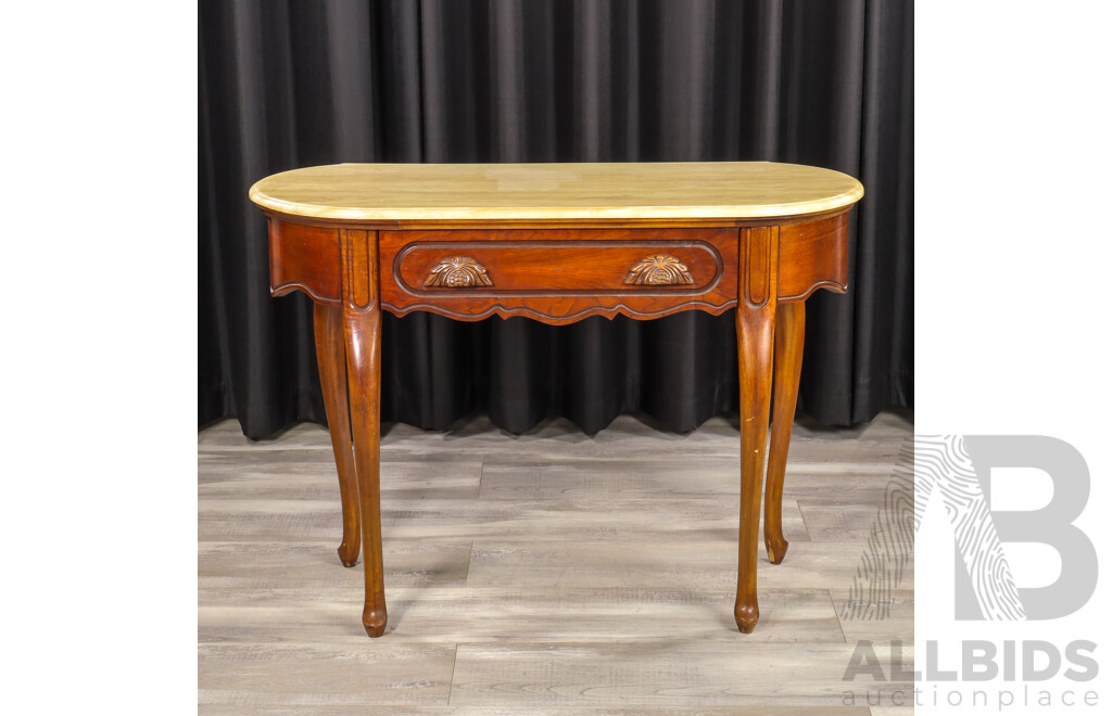 Antique Style Elm Single Drawer Hall Table with Travertine Top