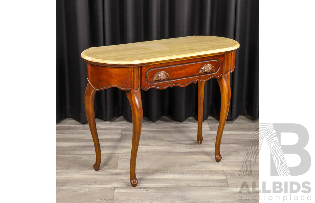 Antique Style Elm Single Drawer Hall Table with Travertine Top