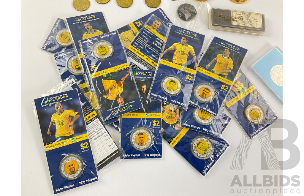 Collection of Commemorative Medallions Including Battle of Britain, Pearl Harbour Raid, French Revolution Melbourne Cup, Australian Endangered Species, Japan Jamboree Pioneer Award, Space Jam and More