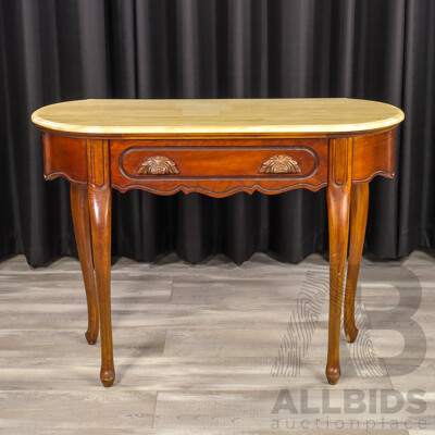 Antique Style Elm Single Drawer Hall Table with Travertine Top