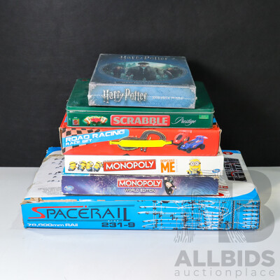 Collection of Boxed Jigsaw Puzzels and Board Games Including Simpsons, Harry Potter, Monopoly, Scrabble, Spacerail, Big Brother, Star Wars, Road Racing Set