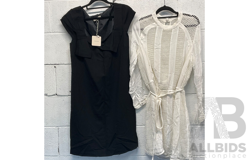 VERONIKA MAINE Black Dress and WITCHERY Long Sleeve White Dress - Lot of 2
