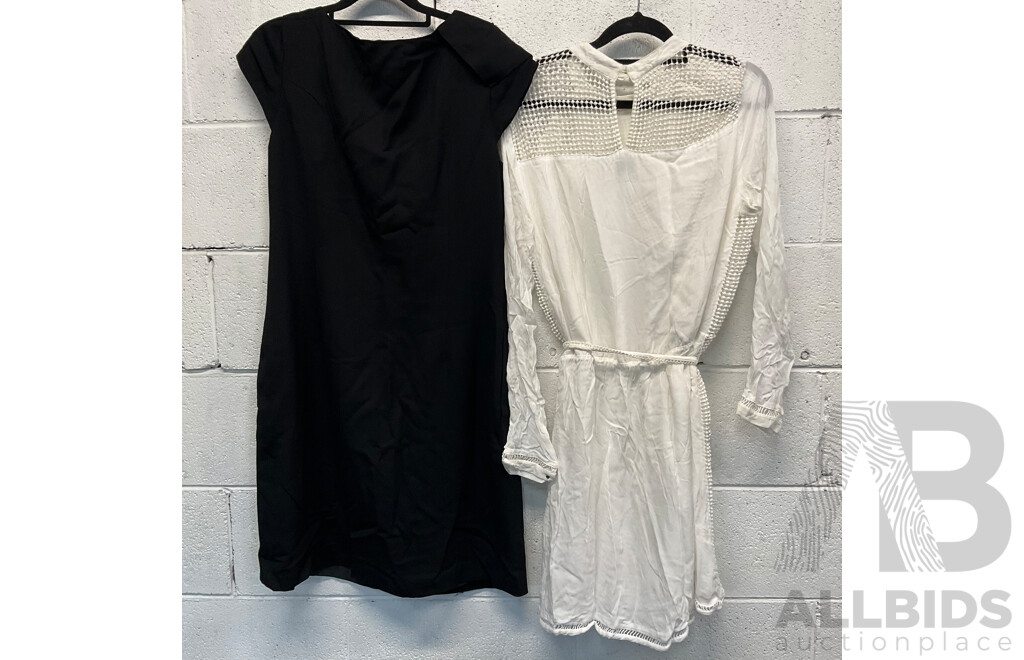 VERONIKA MAINE Black Dress and WITCHERY Long Sleeve White Dress - Lot of 2