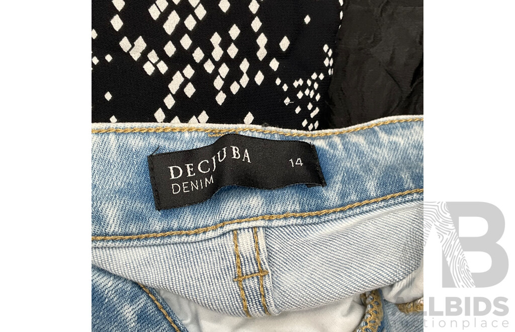 JAYSON BRUNSDOM Black Label Black Floral Jacquard Dress, FRENCH CONNECTION Patern Dress and DECJUBA Denim Jeans - Lot of 3