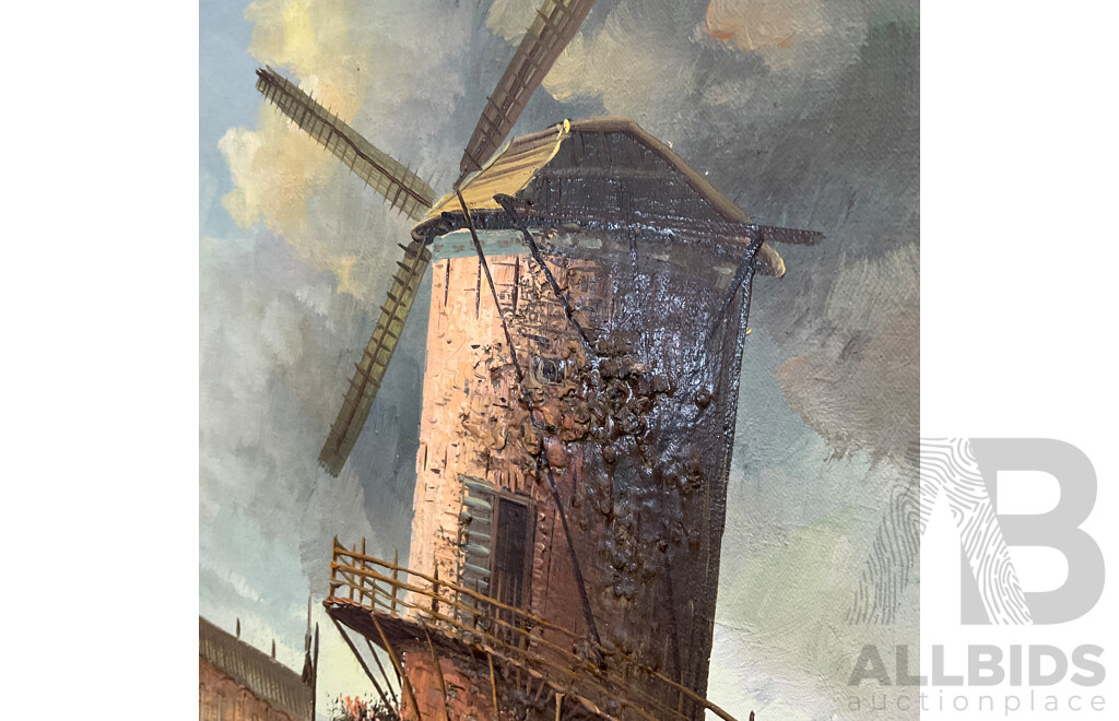 BAILLIE ''A River Landscape with Figures by a Windmill''  Oil on Boar70 X 130 Cm (frame)