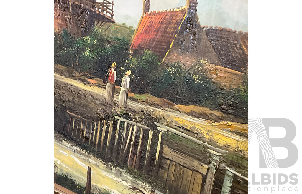 BAILLIE ''A River Landscape with Figures by a Windmill''  Oil on Boar70 X 130 Cm (frame)
