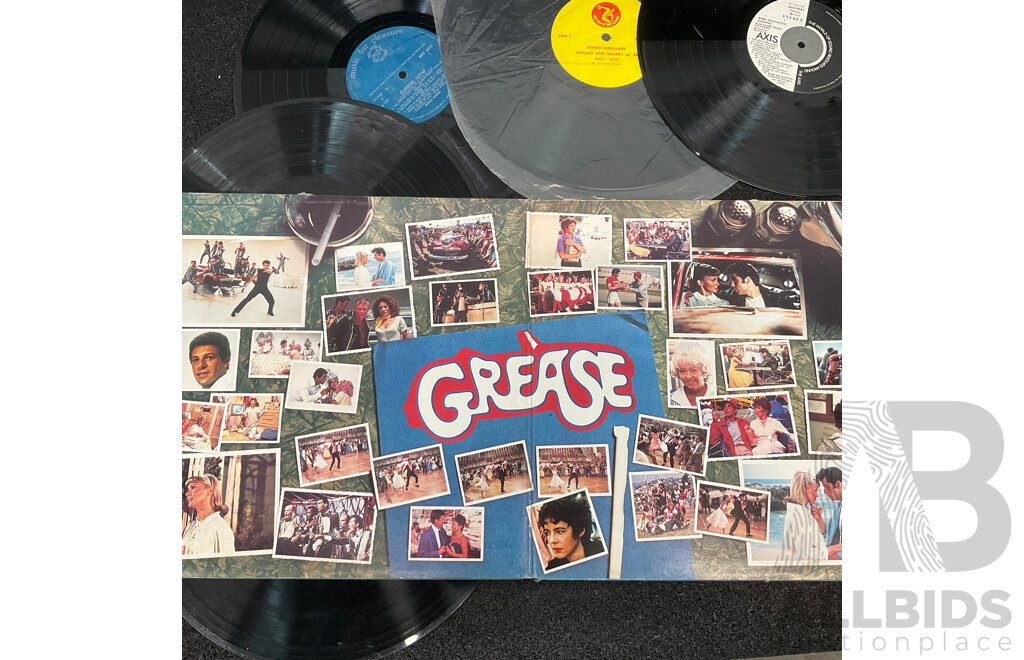 Collection of 8 Vintage Vinyl LP Records, Including ''Grease'' John Travolta and Olivia Newton-John and More