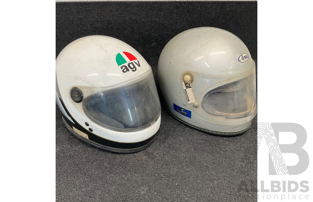 AGV Kenny Roberts KR2000 Motorcycle Vintage Helmet and ARAI GP Vintage Motorcycle Helmet - Lot of 2