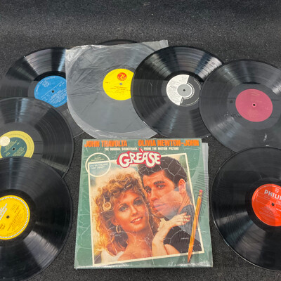 Collection of 8 Vintage Vinyl LP Records, Including ''Grease'' John Travolta and Olivia Newton-John and More