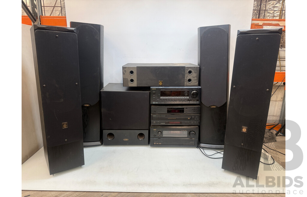 Home Stereo System - Onkyo TX-SR603 AV Receiver + Oppo Blu Ray Player + Denon 5 Disc Cd Player + Denon AVR-5800 + 4x Richter Tall Speakers