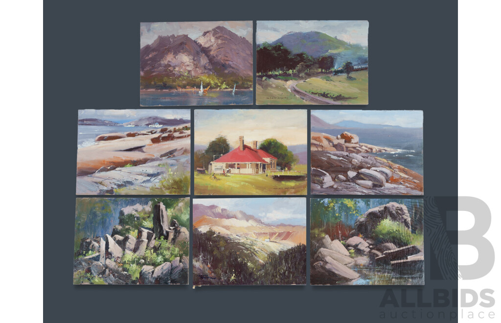 WAITE, Allan (1924-2010) (8) 'Cataract Gorge, Tasmania' and Seven Others, Original Watercolours on Board (8)