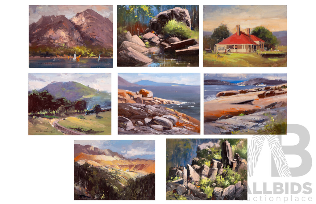 WAITE, Allan (1924-2010) (8) 'Cataract Gorge, Tasmania' and Seven Others, Original Watercolours on Board (8)
