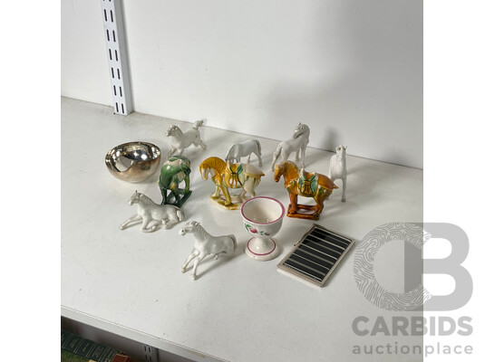 Porcelain Horses and Egg Cup, Zanetto Studio Bowl and Metal Pocket Card Holder