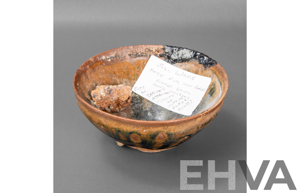 Jian Ware Hare Fur Iron Glazed Footed Bowl, Song Dynasty