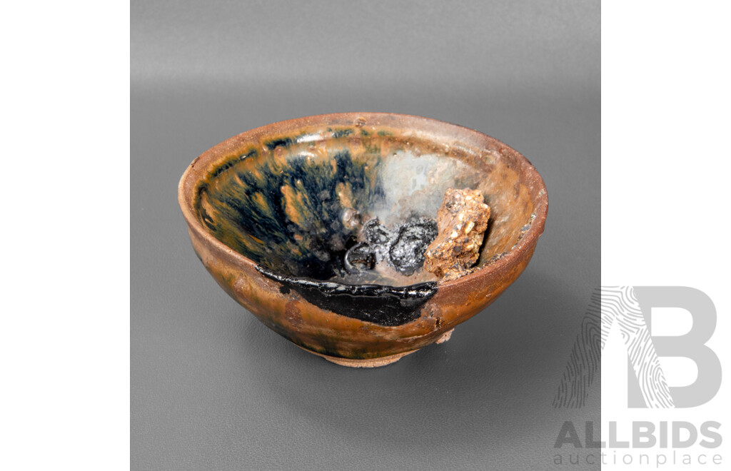 Jian Ware Hare Fur Iron Glazed Footed Bowl, Song Dynasty