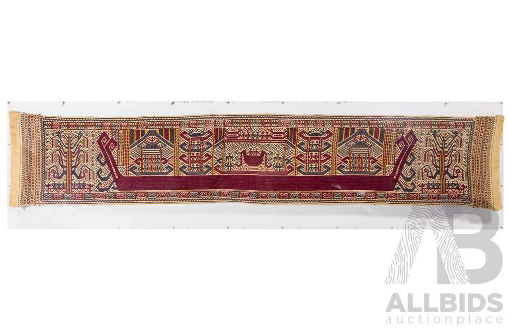 Artists Unknown, (Indonesian, Mid-Late 19th Century), Hand Woven Palepai Ship’s Cloth, Cotton Textile, 58W x 300L cm (approx in Perspex Frame)