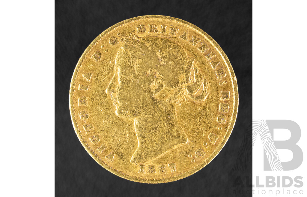 Australian 1867 QV Gold Sovereign, Sydney Mint .917
