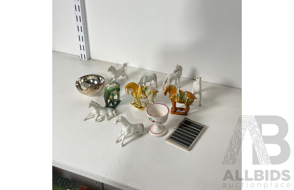 Porcelain Horses and Egg Cup, Zanetto Studio Bowl and Metal Pocket Card Holder