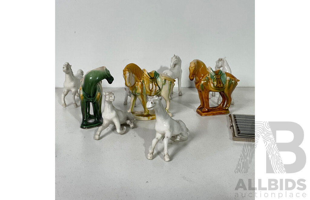 Porcelain Horses and Egg Cup, Zanetto Studio Bowl and Metal Pocket Card Holder