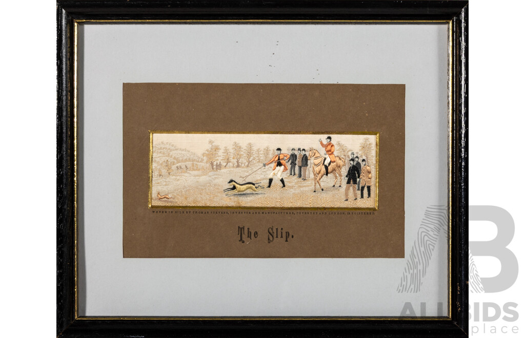 Thomas Stevens (19th Century, British, 1828-1888), The Slip,  Antique Woven Silk Horse Scene, 22 x 27 cm (frame)