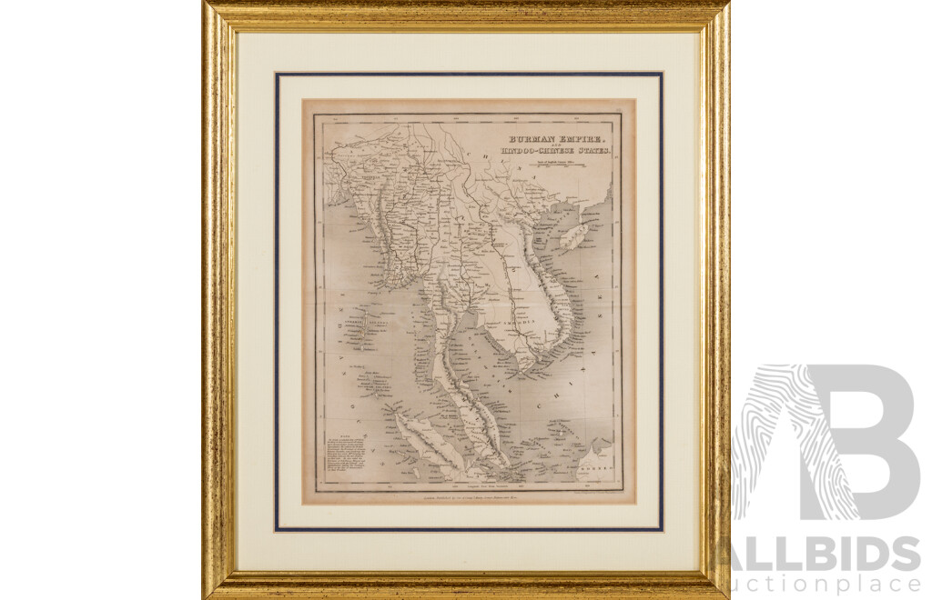 John Crane Dower, (18/19th Centuries, British, 1791-1847), Burman Empire & Hindoo-Chinese States, Antique Steel Engraving, 41 x 36 cm (frame)