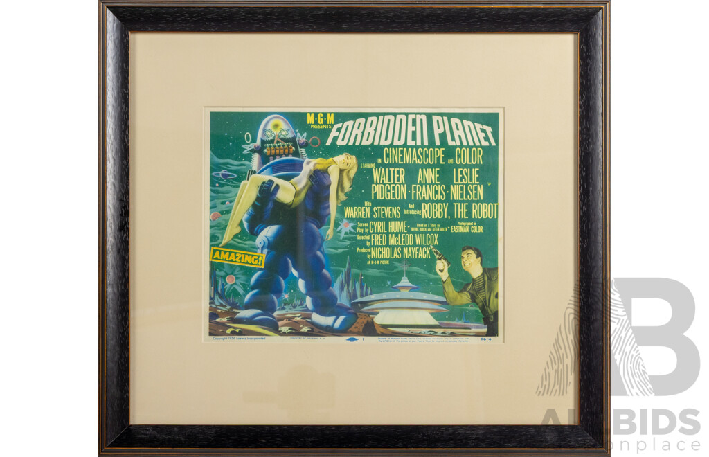 Wonderful Framed Vintage Poster of 1956 Science Fiction Film the Forbidden Planet, 52 x 57 cm (frame)