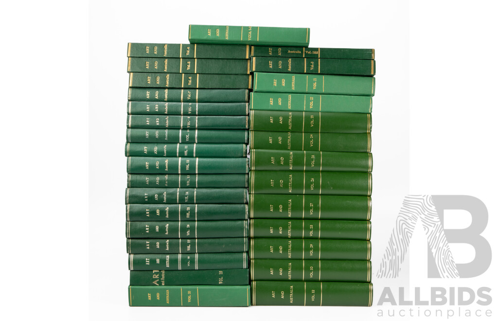 Absolutely Wonderful Vintage Collection of Thirty-Two Professionally Bound Volumes of Art and Australia, Spanning Approx. 1963–1994 (32)