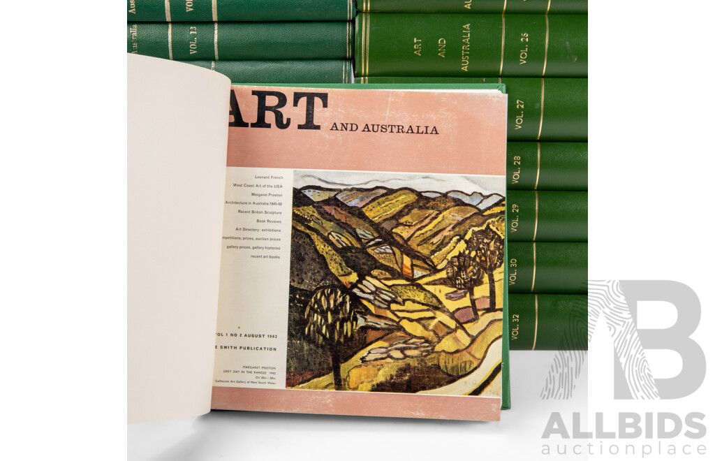 Absolutely Wonderful Vintage Collection of Thirty-Two Professionally Bound Volumes of Art and Australia, Spanning Approx. 1963–1994 (32)