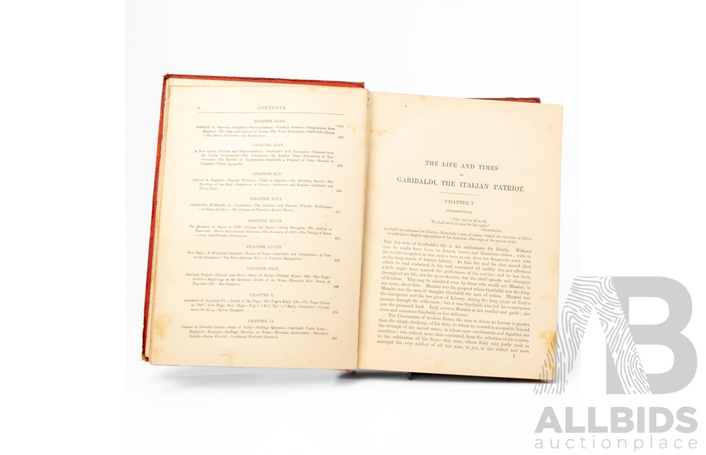 The Life and Times of Garibaldi, Antique Hard Cover Book, Published by Walter Scott, London (1880)