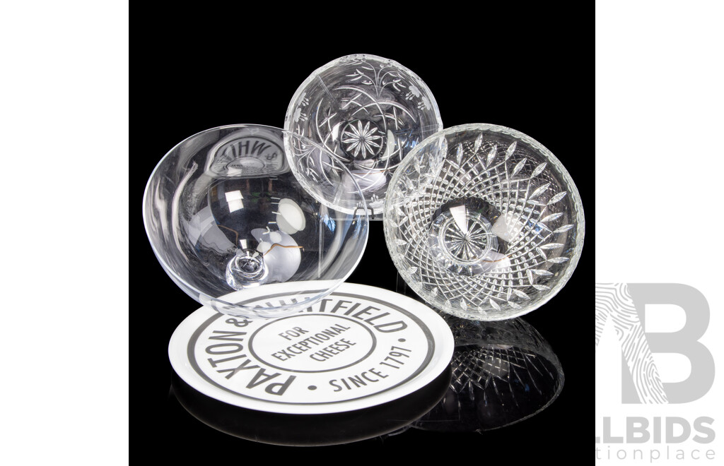 Two Large Waterford Bowls and Glass Domed Lubiana for Paxton & Whitfield Cheese Platter