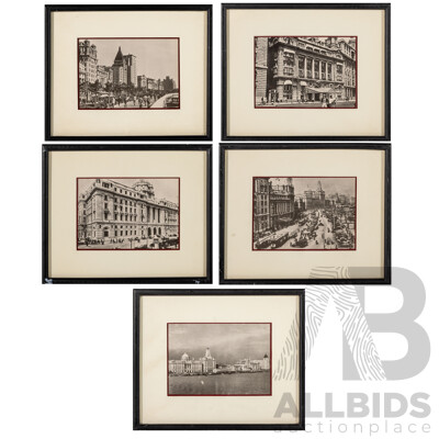 Collection of Five Quality Black and White Prints From Original Photos Featuring Varied Vistas of Shanghai, 20 x 25 cm (frames) (5)