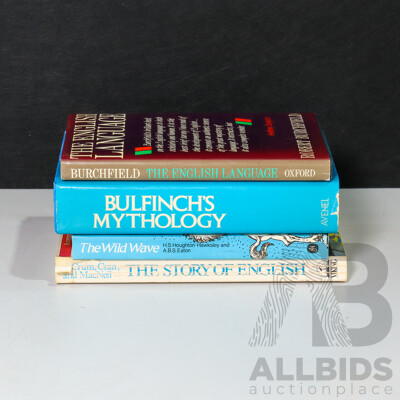 Collection of Books Regarding English, Poetry Etc - the English Language; the Story of English; Bullfinches Mythology & the Wild Wave Anthology of Poetry (4)