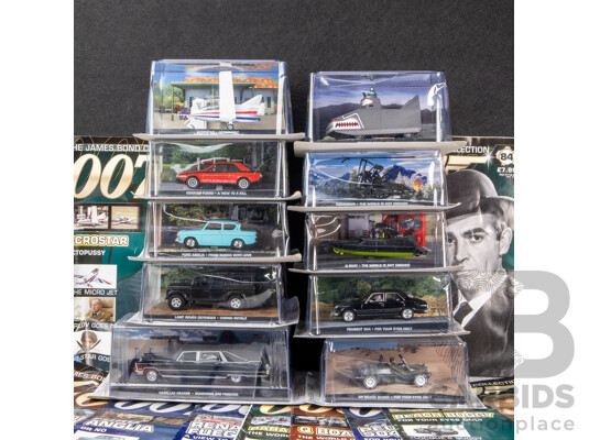 Collection of 10 James Bond Model Cars with Magazines