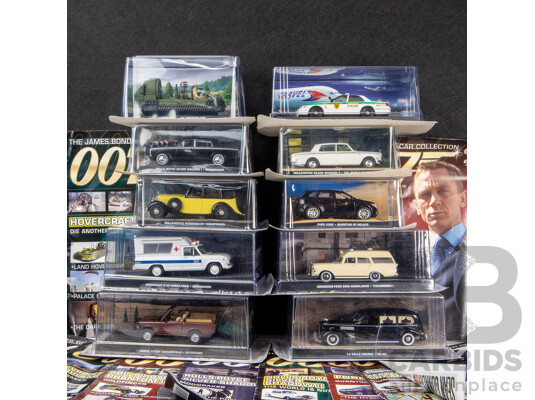 Collection of 10 James Bond Model Cars with Magazines