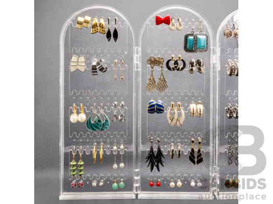 Collection of Shepherds Hook & Stud Earrings on Stand - Lot of 60