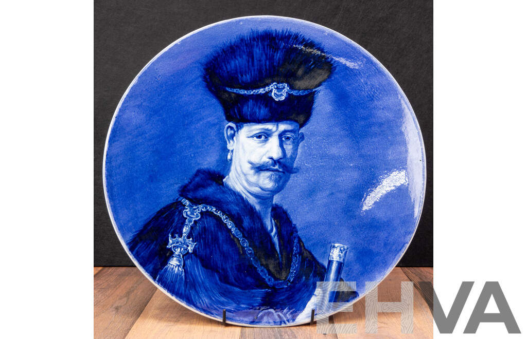 Rare Royal Delft Charger, Platelbakkerij Delft 1897–1928, Rembrandt Polish Nobleman, 36 Cm