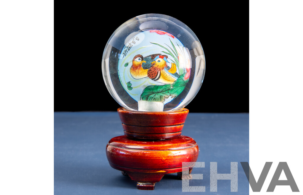 Inside-Painted Peking Glass Globe on Stand